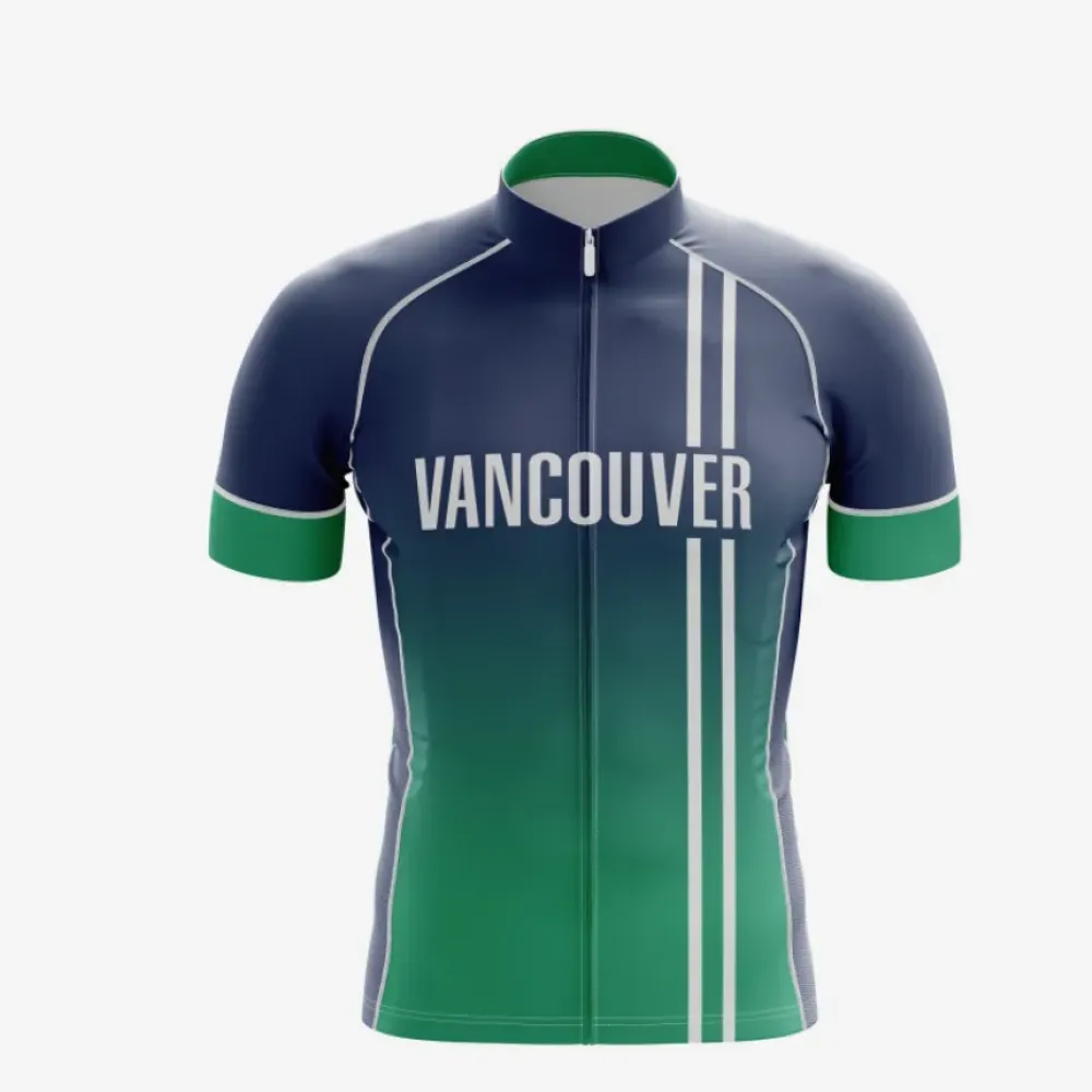 Vancouver Pro Cycling Zippered Short Sleeve Jersey Navy/Green/White