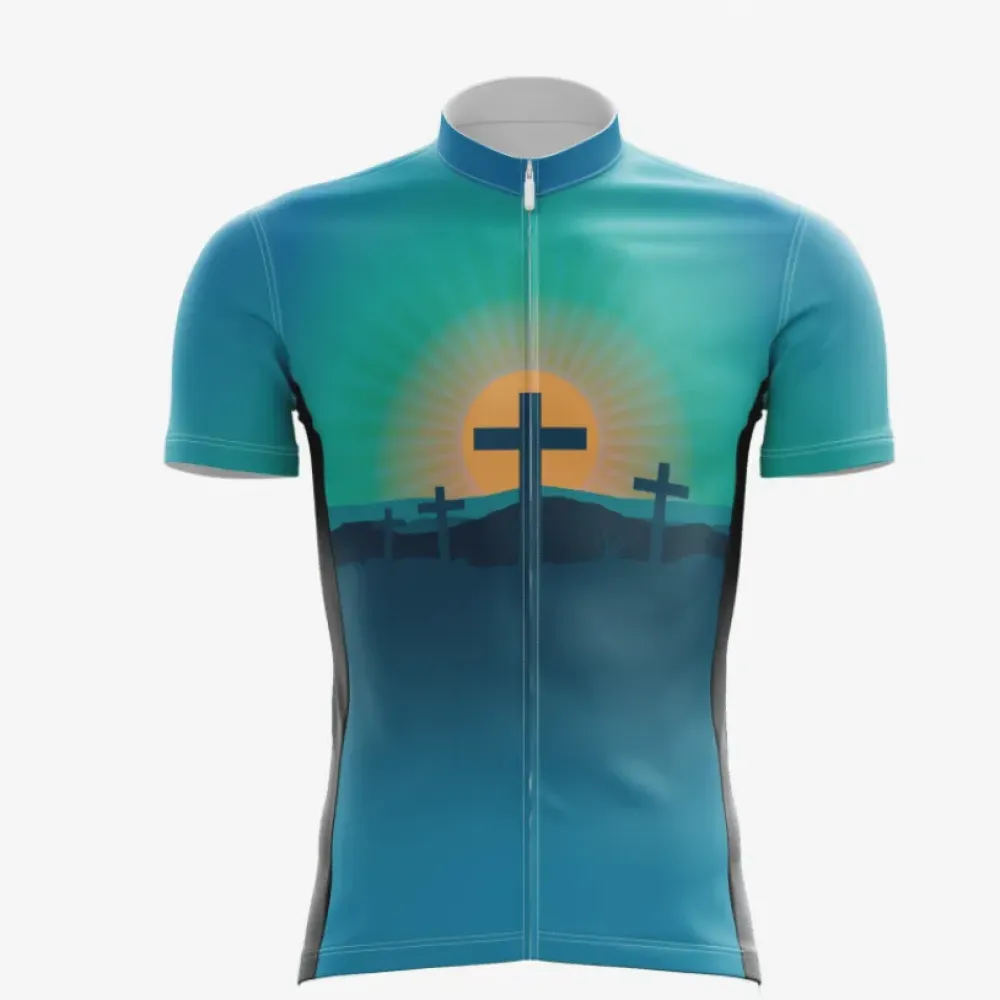 Easter Cycling Jersey - Crosses/Sunrise/Teal