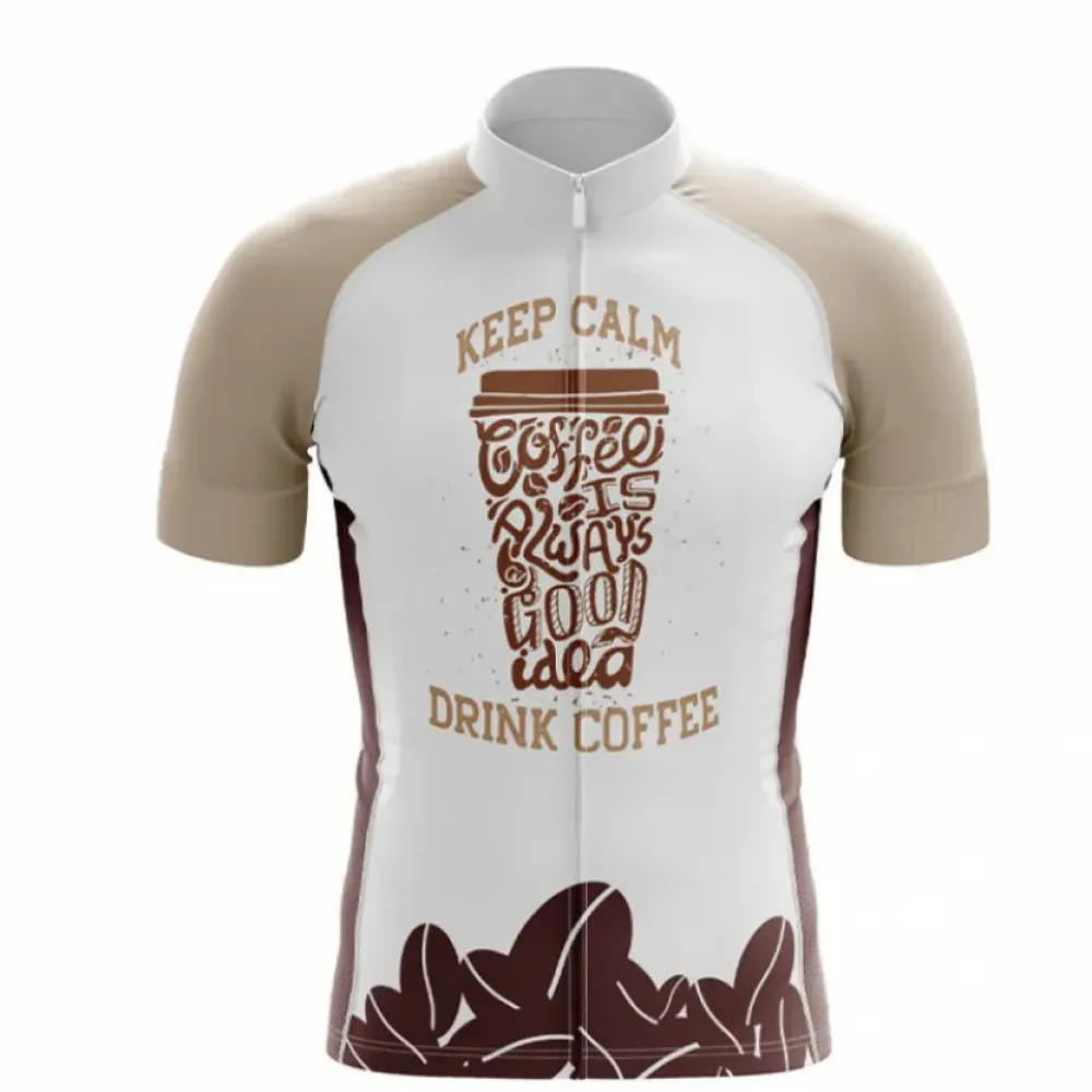 Keep Calm Coffee Cycling Jersey/Camo/Tan/White