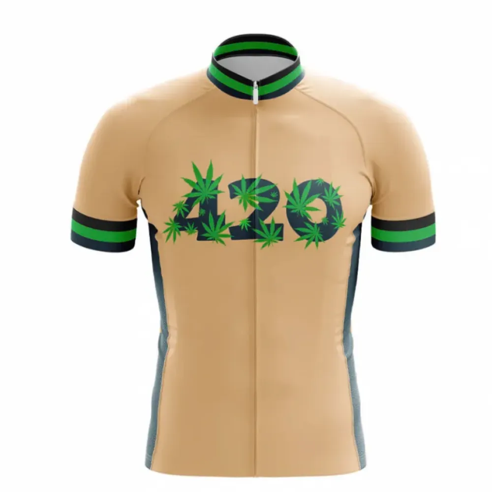 420 Cycling Jersey Marijuana Leaf Gold/Green/Black