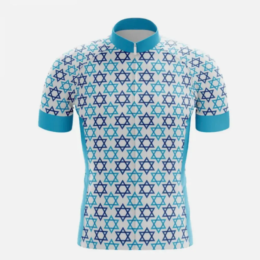 Star of David Pattern Cycling Jersey Blue/White