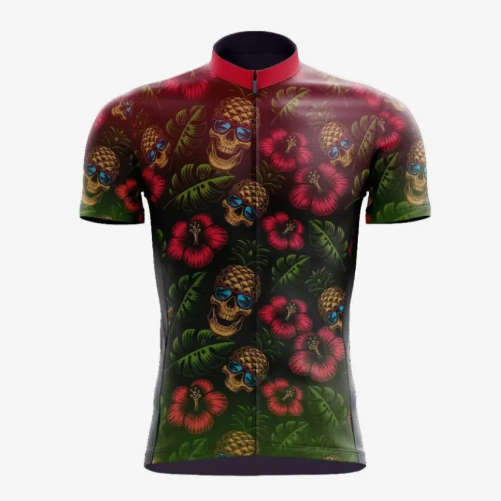 Tropical Pineapple Skull Cycling Jersey Black/Green/Red