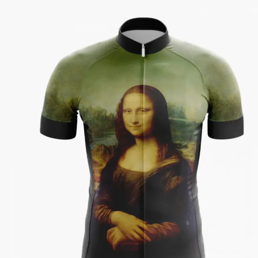 Mona Lisa Cycling Jersey Features Detailed Artwork Olive Green/Black