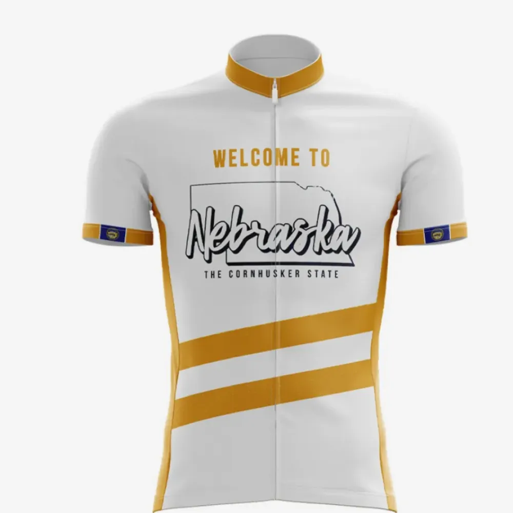 Nebraska Cycling Jersey White/Gold/Striped