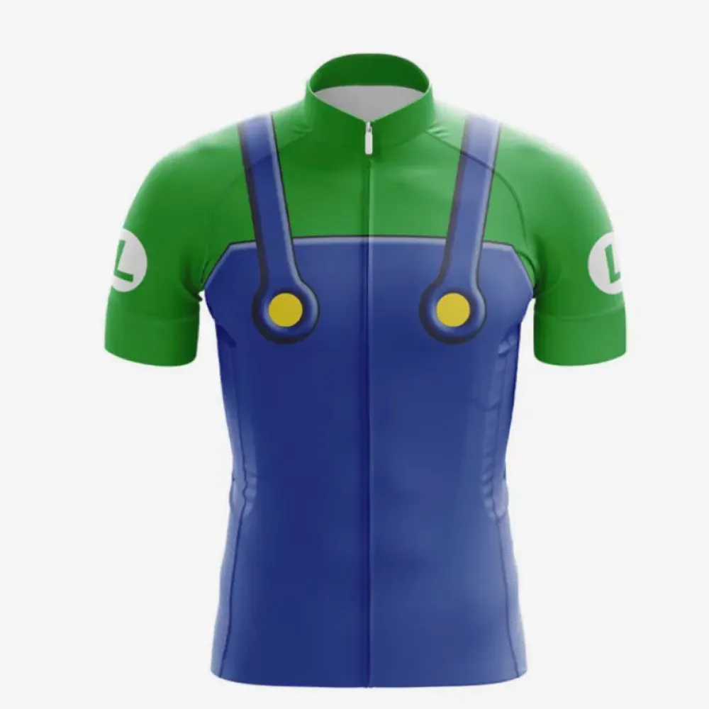 Luigi Character Bicycle Jersey Kids Cycling Short-sleeve Green/Blue/Yellow