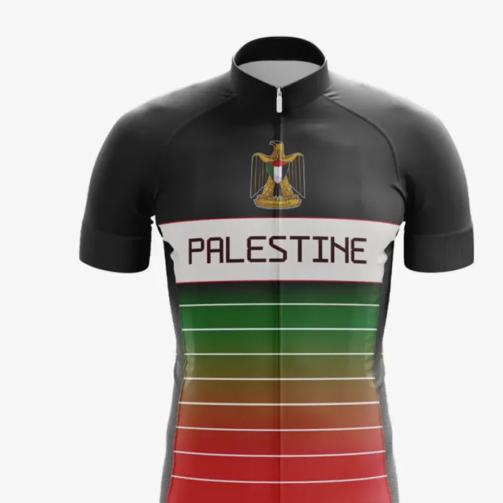 Palestinian Eagle Print Road Cycling Jersey Black/White/Green