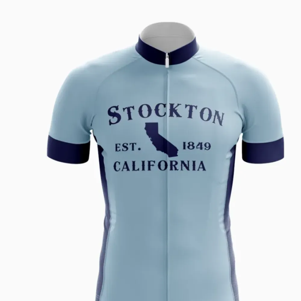 Stockton Cycling Jersey Classic California Style Light Blue/Navy