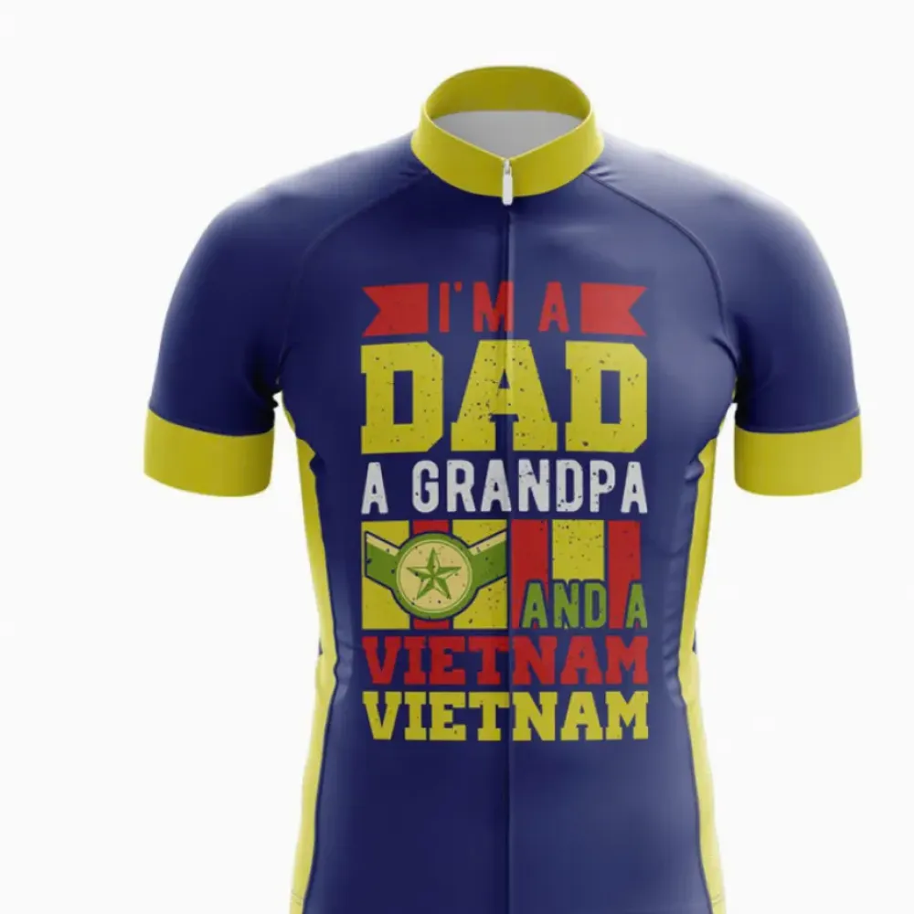Vietnam Vet Dad & Grandpa Cycling Jersey Navy/Yellow/Red