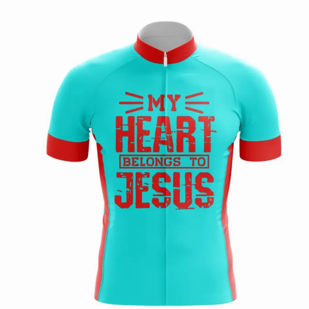 Religious Cycling Jersey My Heart to Jesus Teal/Red