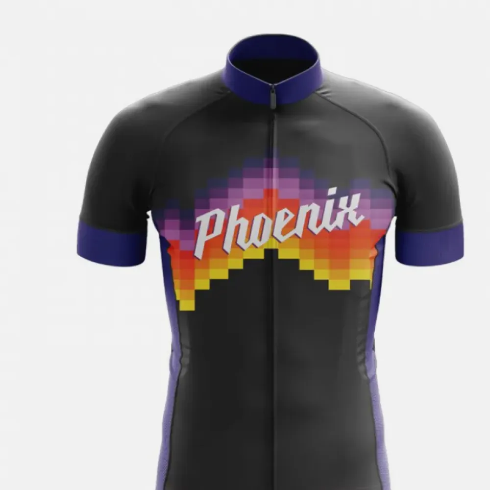 Phoenix Suns Cycling Jersey Pixelated Design Black/Purple/Red