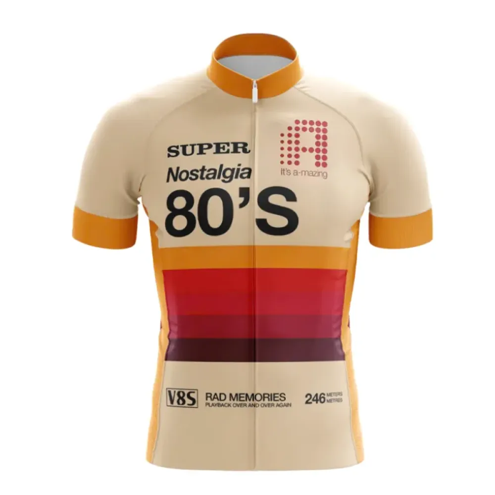 Super Nostalgia 80s Cycling Jersey Tan/Burgundy/Yellow