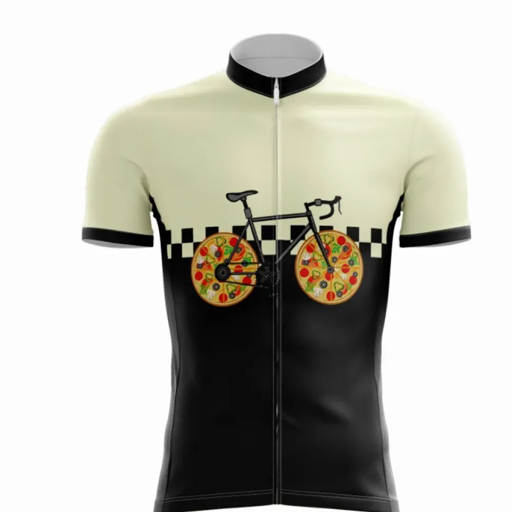 Pizza-themed Cycling Jersey Checkerboard Beige/Black