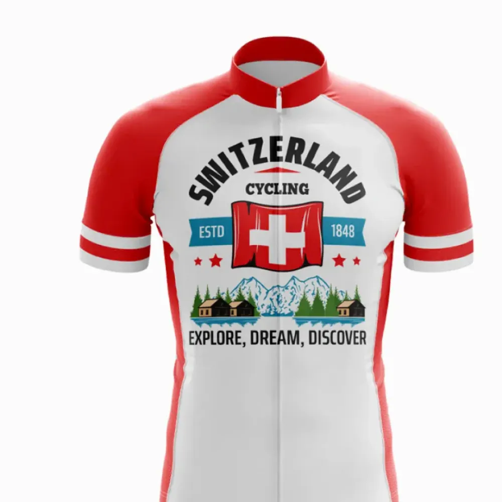 Switzerland Cycling Jersey Explore Dreams Red/White/Black