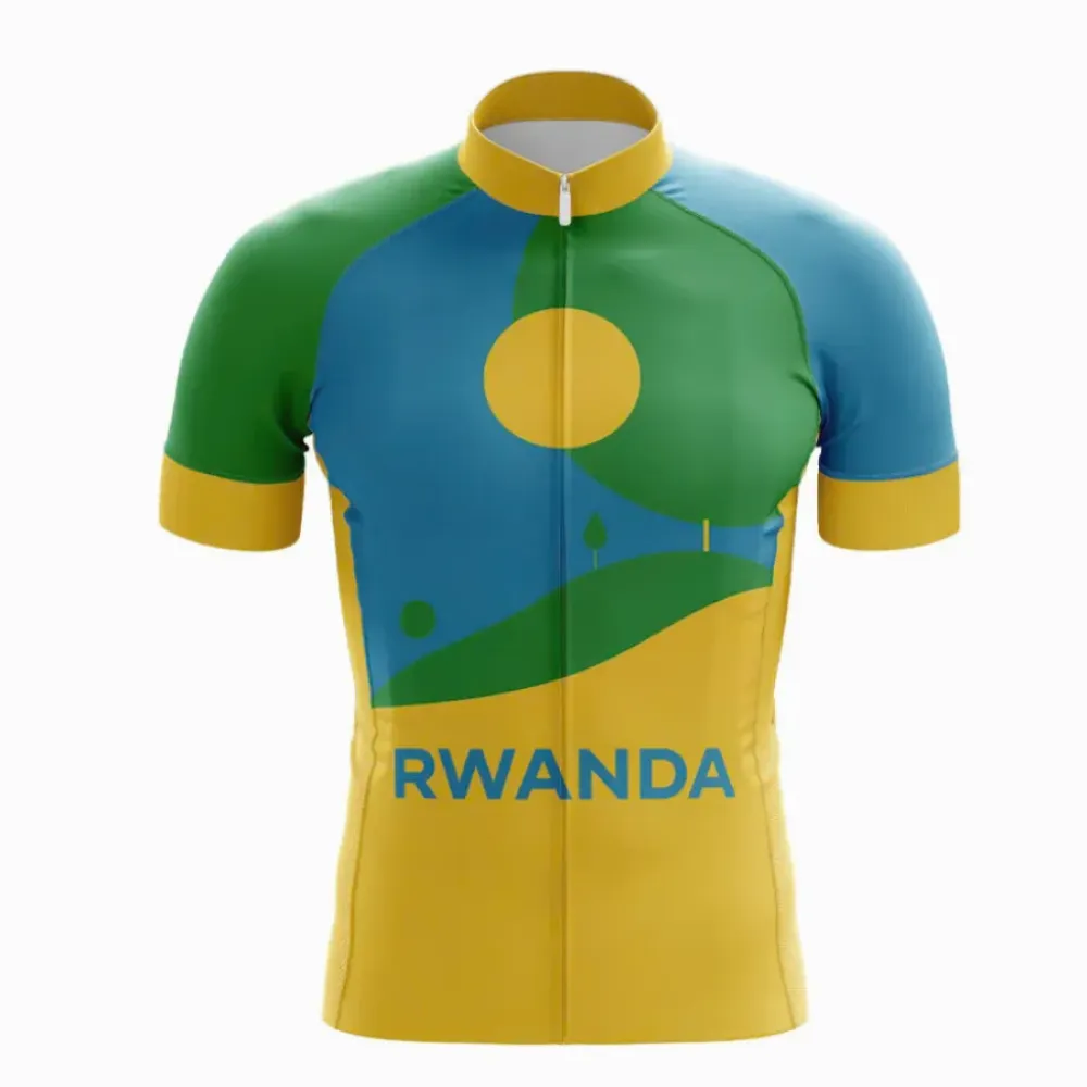 Rwanda Cycling Jersey Vibrant Design Green/Blue/Yellow