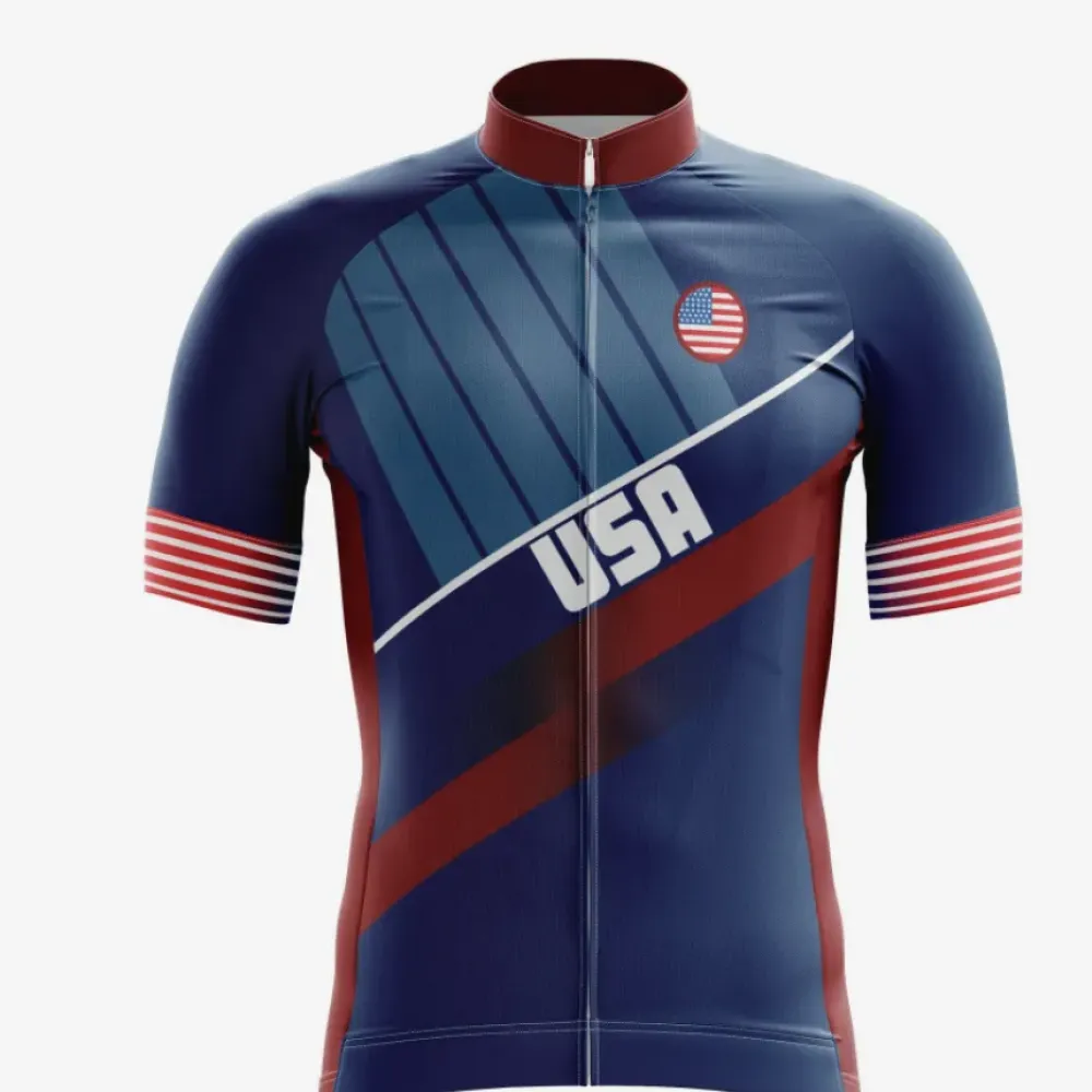USA Team Cycling Jersey Stripes Patch Navy/Red/White