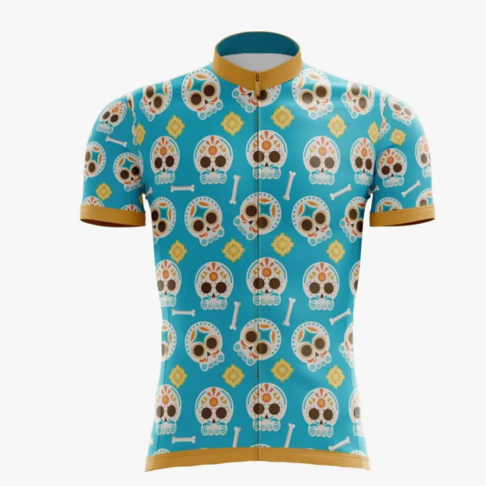 Sugar Skull Cinco De Mayo Cycling Jersey Blue/Gold/White