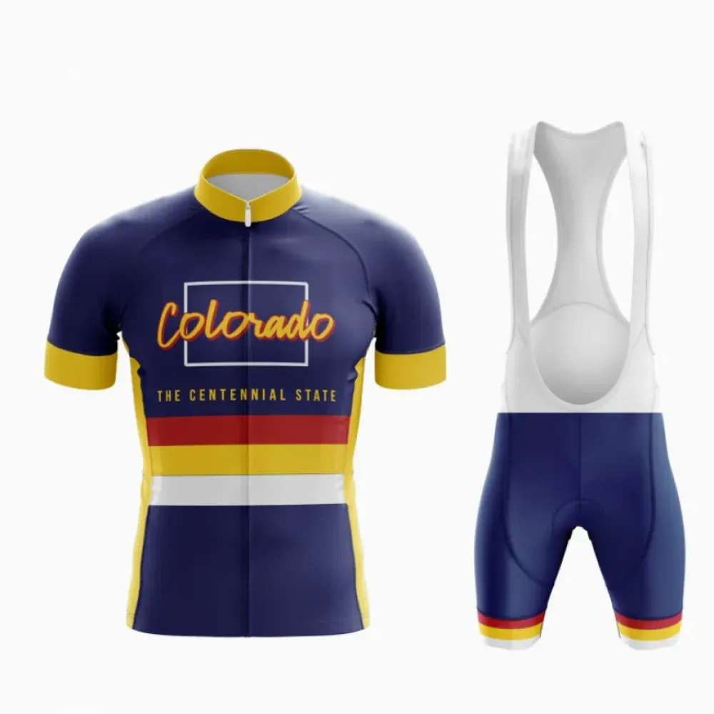 Colorado State Cycling Jersey and Bib Shorts Kit Navy/Yellow/Red