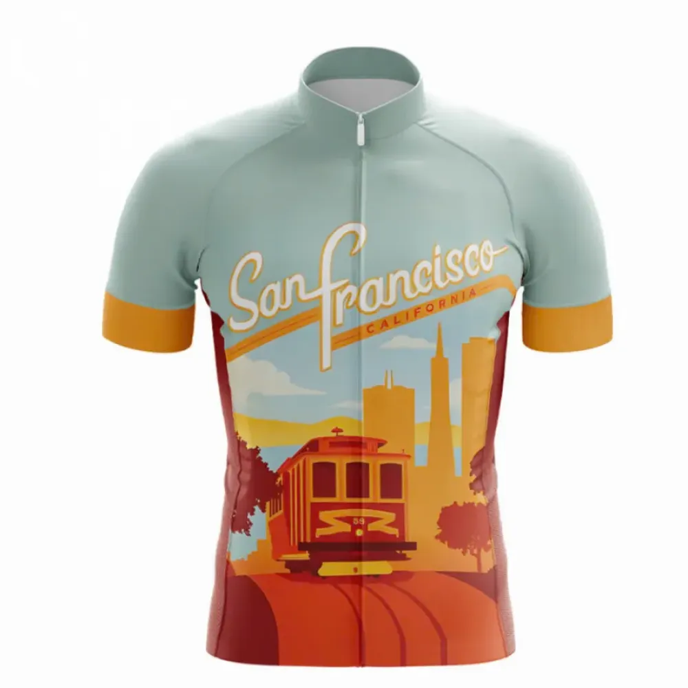 San Francisco Cycling Jersey Vintage Style/Teal/Yellow/Red