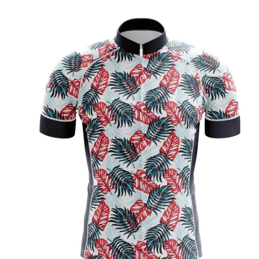 Tropical Sunrise Cycling Jersey - Leaf Print/Red/Green