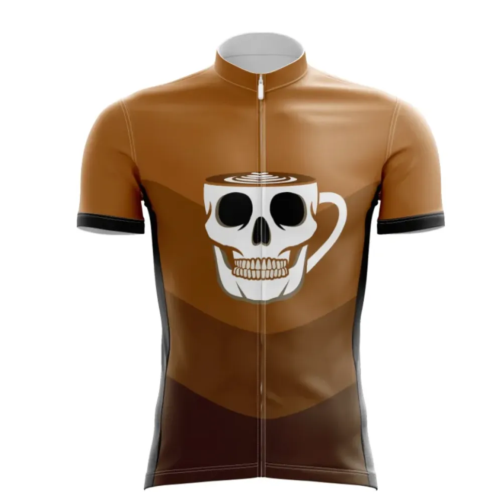 Cycling Jersey Skull Coffee Cup Design Brown/White/Black