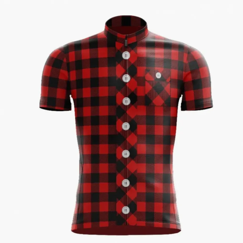 Lumberjack Style Bold Red/Black Check Cycling Jersey