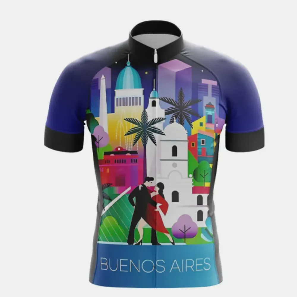 Buenos Aires Cycling Jersey Vibrant Cityscape Dashiki Blue/Purple/Red