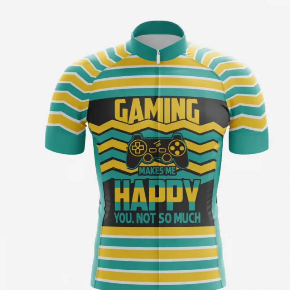Gaming Makes Me Happy Cycling Jersey Teal/Yellow/White
