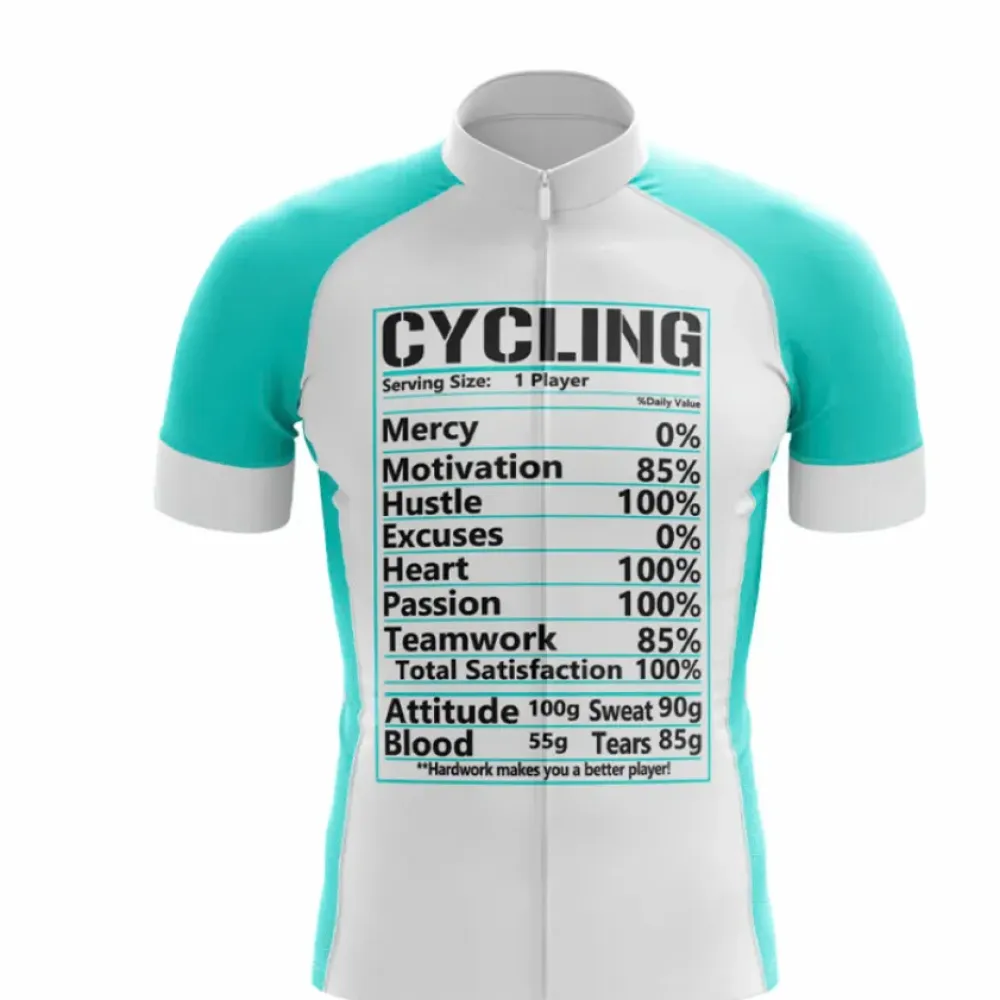 Cycling Jersey Nutritional Stats Turquoise/White