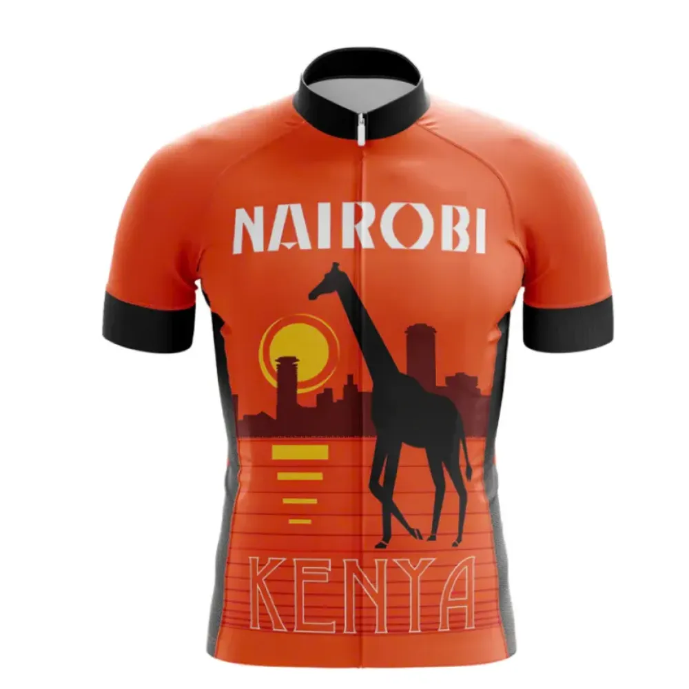 Nairobi Cycling Jersey Giraffe Silhouette Orange/Black/Grey