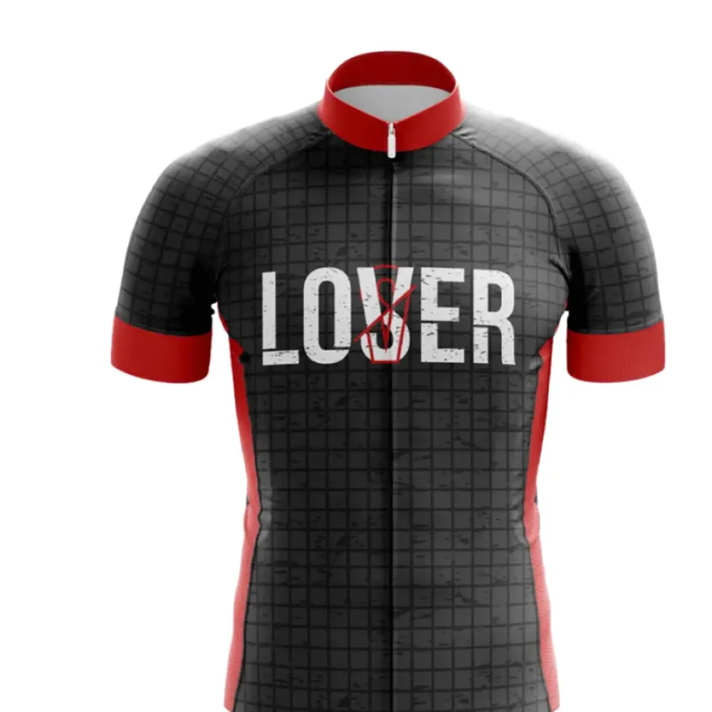 Lover Cycling Jersey Grid Pattern Black/Red