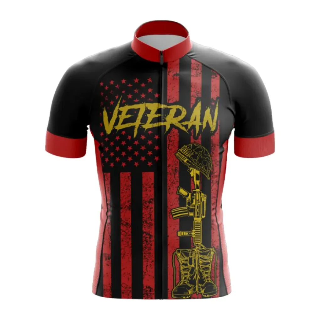 Vintage Patriotic Veteran Cycling Jersey Black/Red/Gold