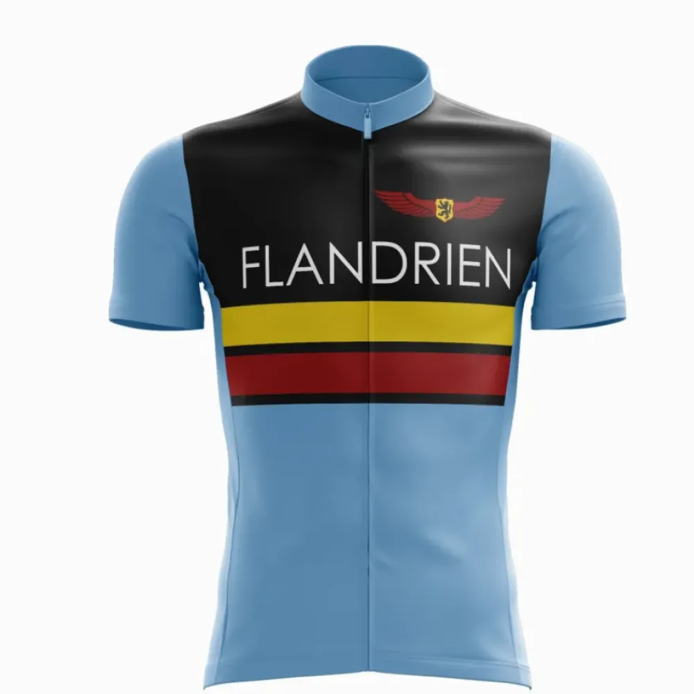 Flandrien Cycling Jersey - Belgian Colors/Black/Light Blue