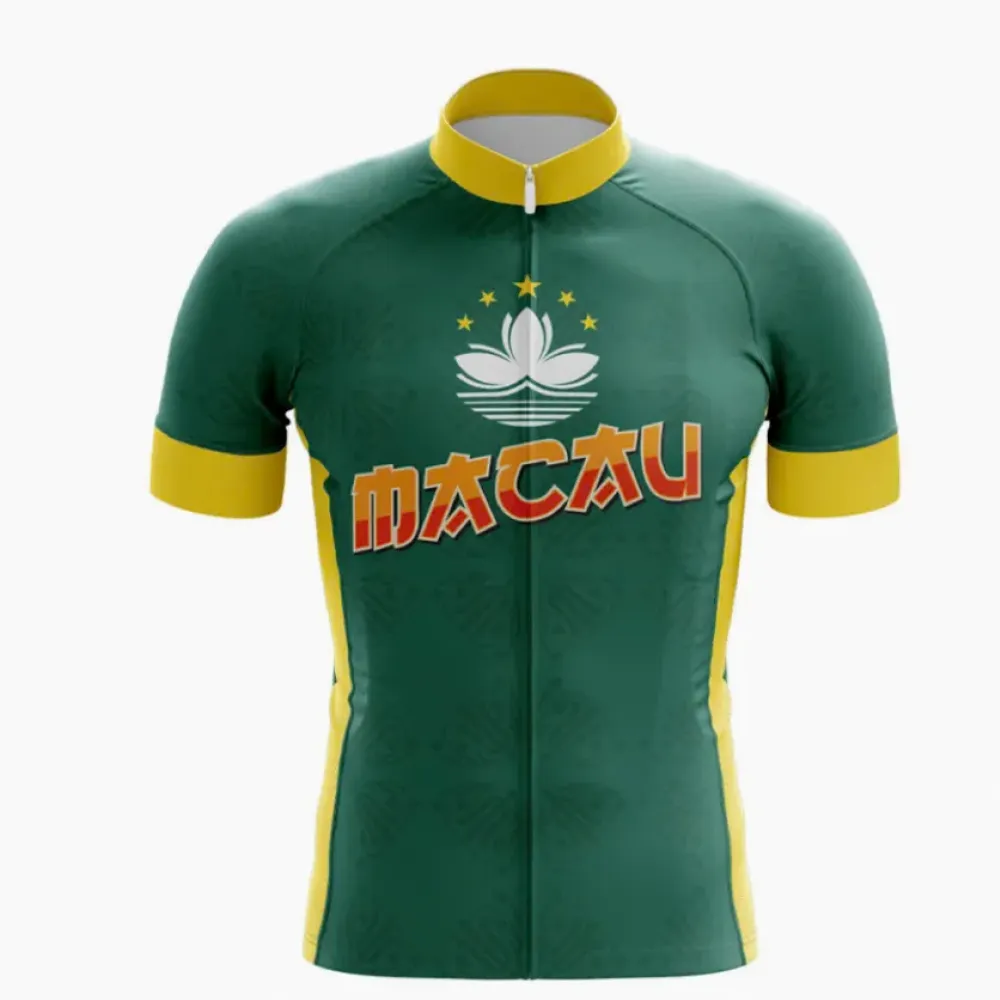 Macau Cycling Jersey Lotus Pattern Green/Yellow