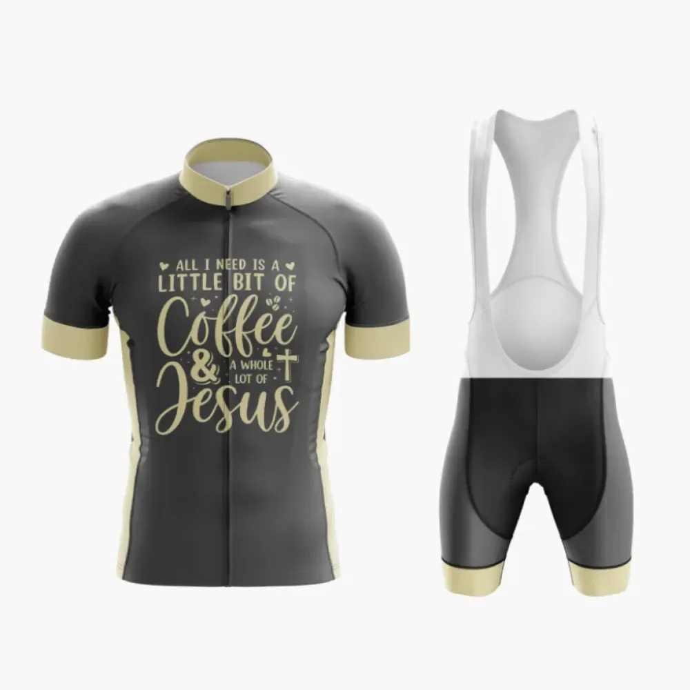 Modern Chic Cycling Attire- Coffee & Jesus Graphic Shorts & Top Set