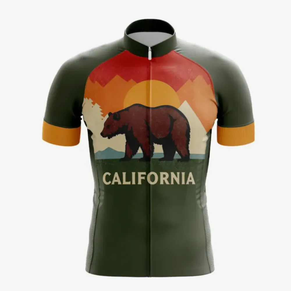 California Bear Cycling Jersey Mountain Sunset Brown/Green/Orange