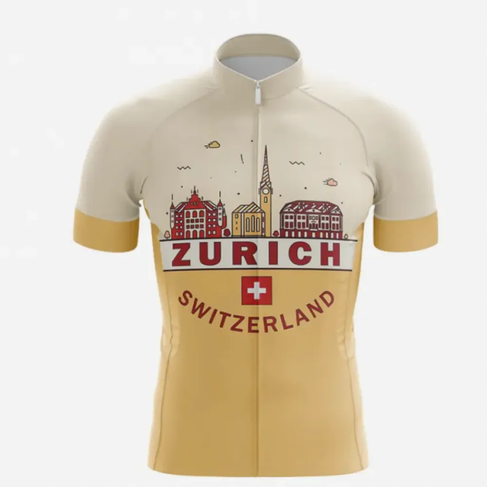 Zurich Cycling Jersey Swiss Flag/Beige/Gold
