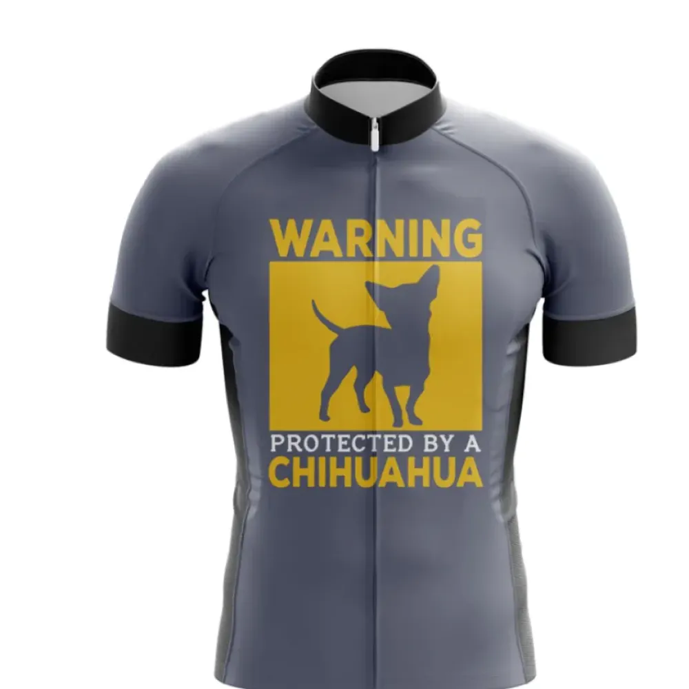 Fun Cycling Jersey - Chihuahua Warning/Gray/Yellow