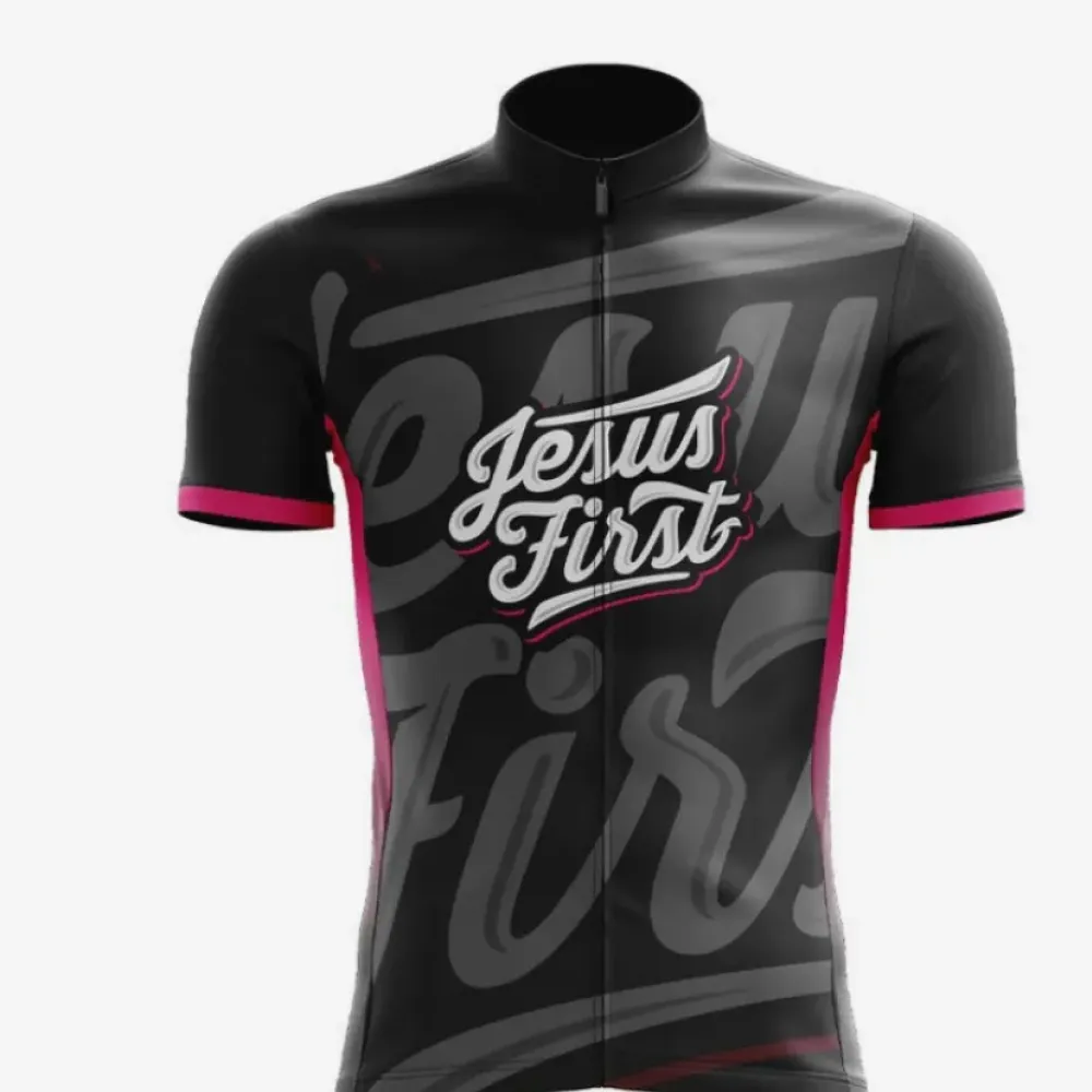 Jesus First Road Cycling Jersey Bold Design Black/Pink/White