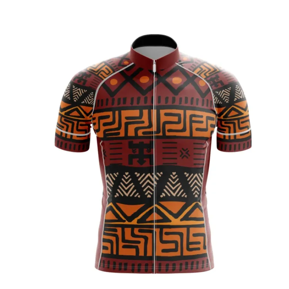 Bold African Tribal Cycling Short Sleeve Top Brown/Orange/Black