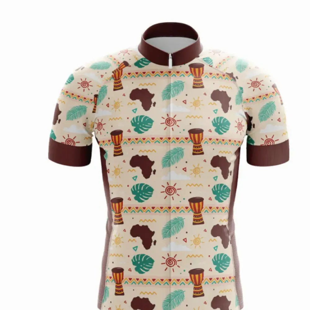 African Drums Cycling Jersey Bold Colors Brown/Tan/Teal