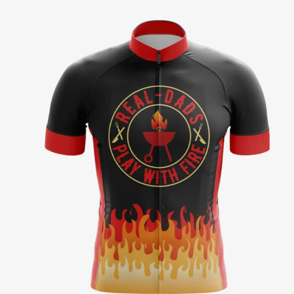 Real Dads Bike Jersey Bold Flame Design Black/Red/Gold