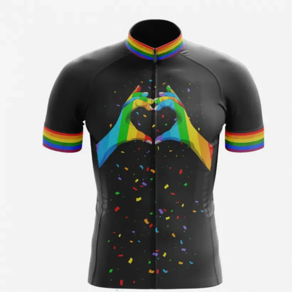 Rainbow Heart Cycling Jersey Black/Rainbow
