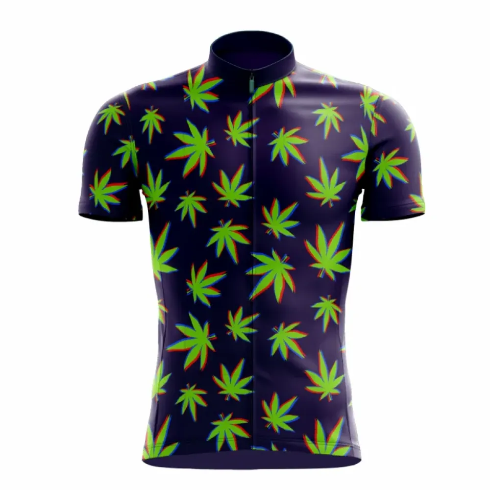Purple Haze Cycling Jersey Marijuana Leaf Pattern Green/Red/Purple