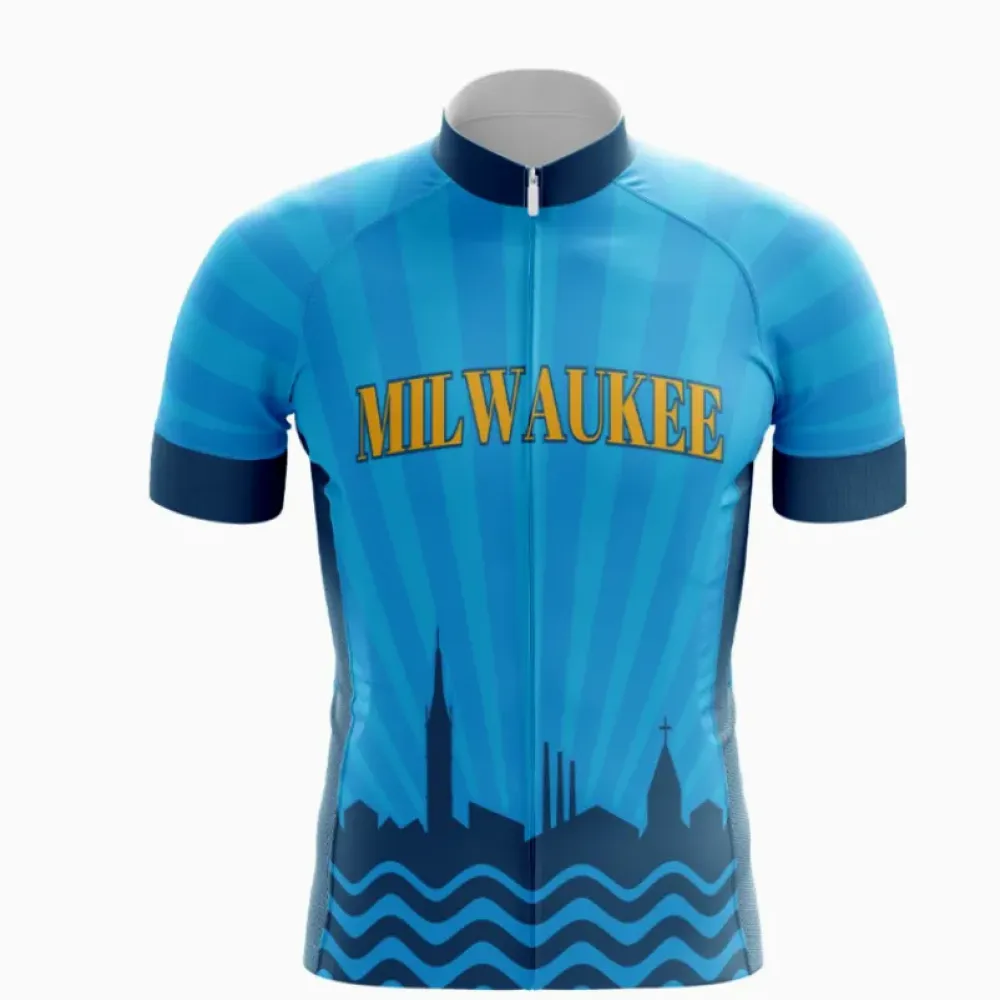 Milwaukee Cityscape Cycling Jersey Blue/Gold/Striped