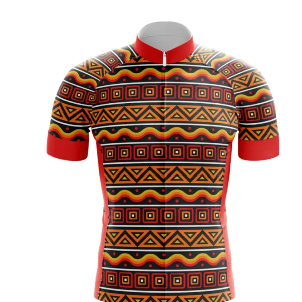 Bold Tribal Patterns Cycling Jersey Red/Black/Gold