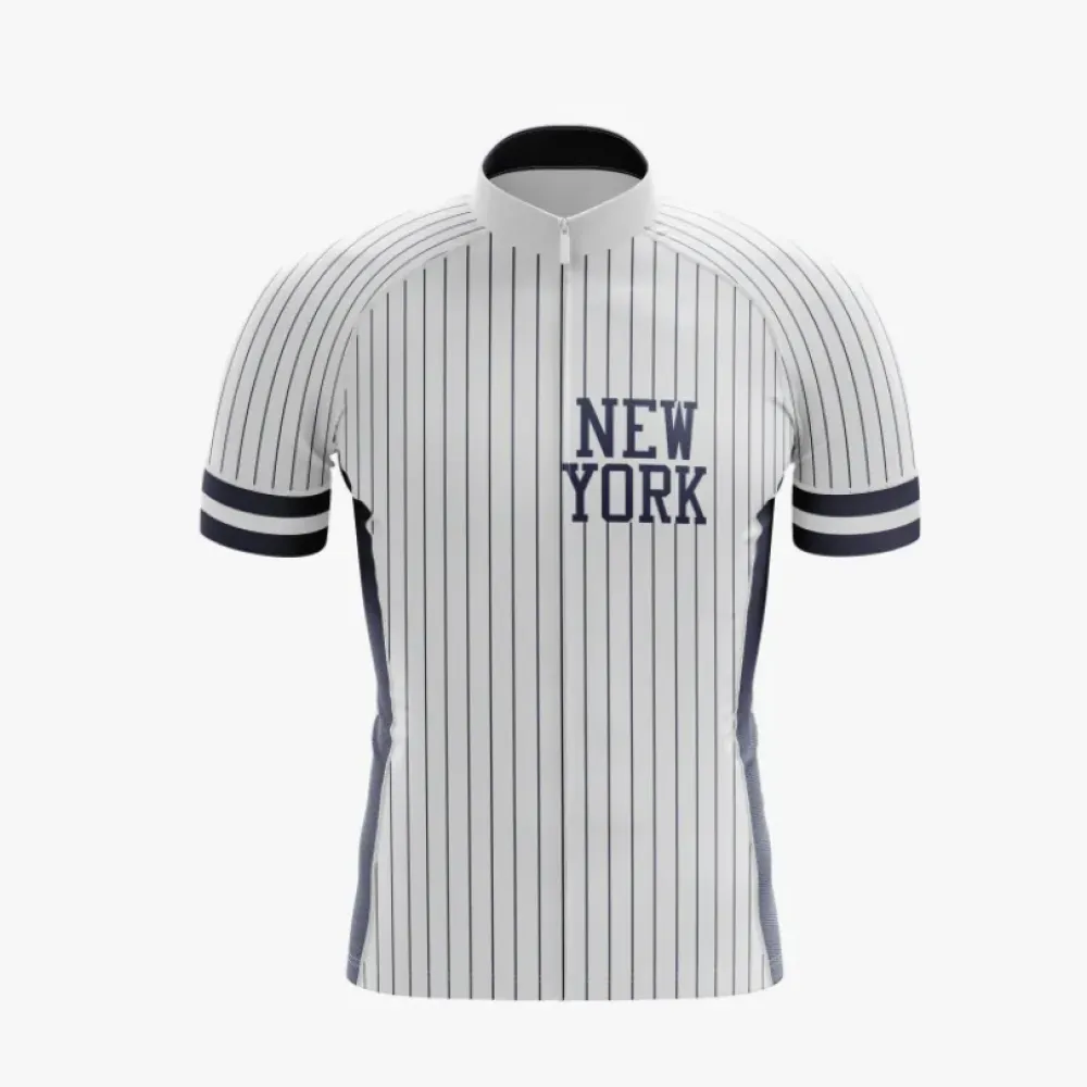 New York Cycling Jersey - Premium Striped Design White/Navy