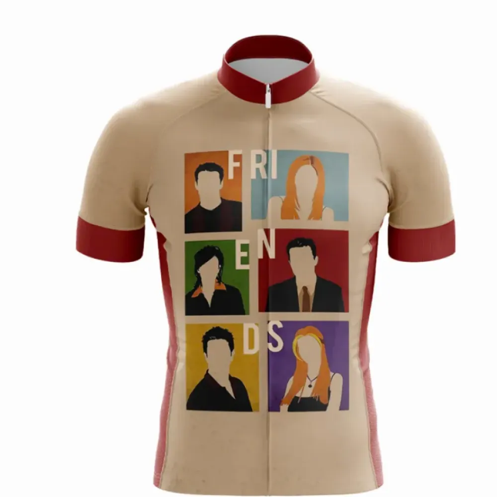 Friends Cycling Jersey, Unisex, Pop Art Print/Beige/Burgundy