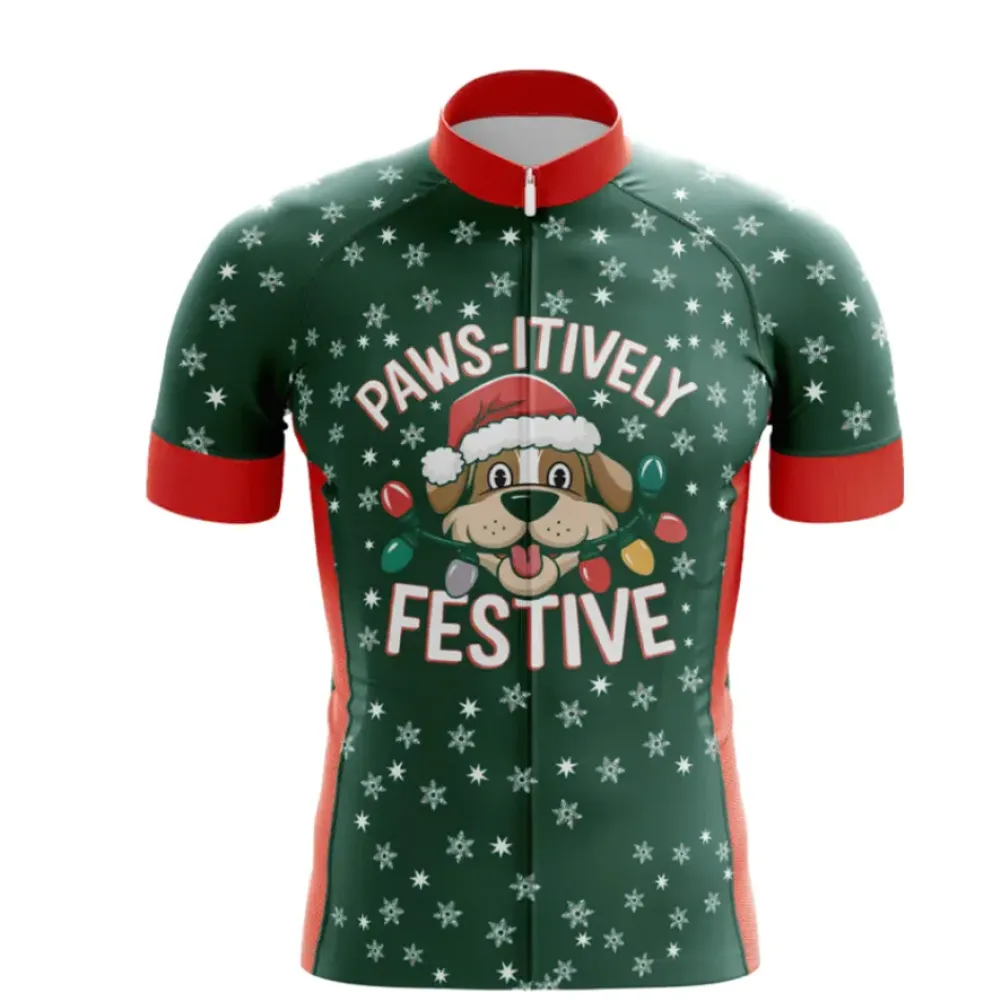 Pawsitively Festive Cycling Jersey Green/Red