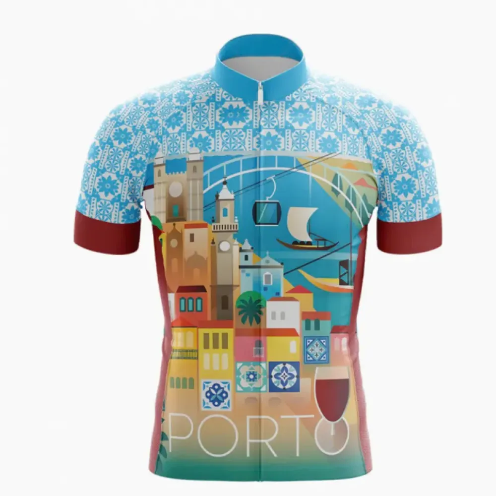 Porto Vibrant Cycling Jersey Cityscape Blue/Green/Pink