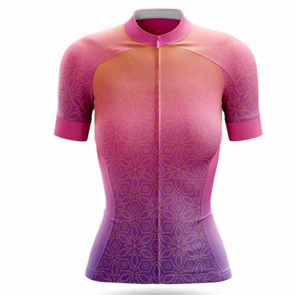Gradient Women's Cycling Jersey Floral Pattern Pink/Gold/Lavender